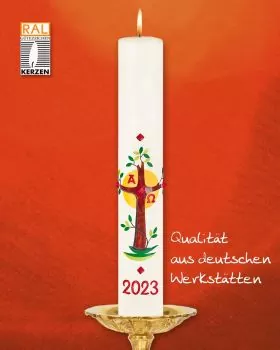 Osterkerze 600 x 80 mm Lebensbaum mit Kreuz