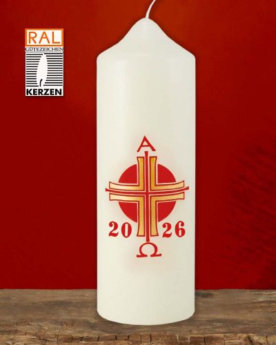 Osterkerze 180 x 60 mm A + O mit Jahreszahl