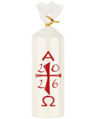 Osterkerze 120 x 60 mm A+O mit Jahreszahl 2026, rot