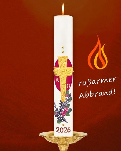 Preview: Osterkerze 600 x 80 mm Kreuz & Rosen PREISTIPP!