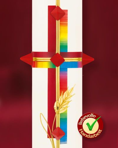 Osterkerze 600 x 80 mm Kreuz mit Ähren