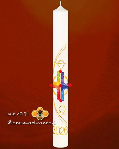 Osterkerze 800 x 80 mm Regebogenkreuz & Nägel