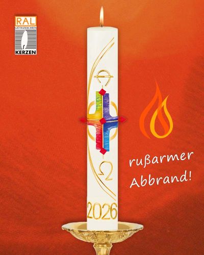 Osterkerze 600 x 70 mm Regebogenkreuz & Nägel