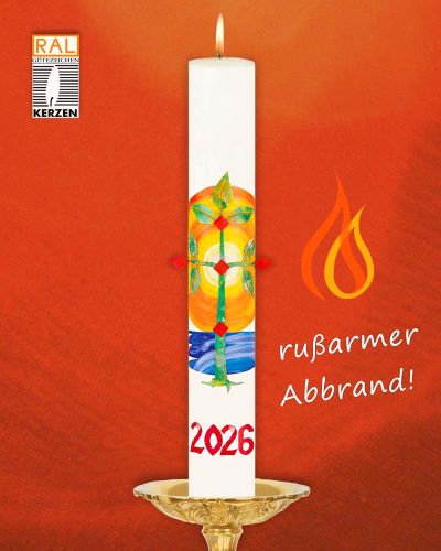 Osterkerze 600 x 80 mm Lebensbaum & Ostersonne