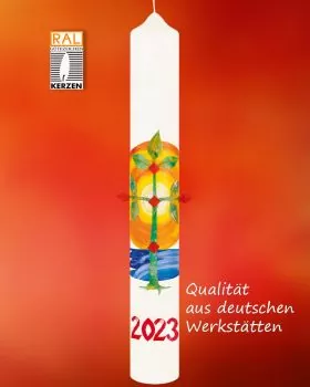 Osterkerze 600 x 80 mm Lebensbaum & Ostersonne