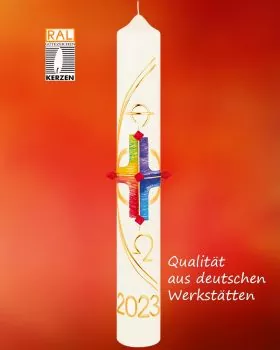 Osterkerze 800 x 80 mm Regebogenkreuz & Nägel