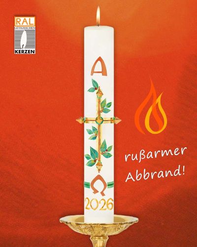 Preview: Osterkerze 800 x 80 mm "Baumkreuz" mit Jahreszahl