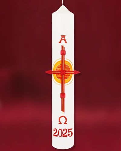 Osterkerze 400 x 60 mm, Ostersonne Kreuz mit Nägeln