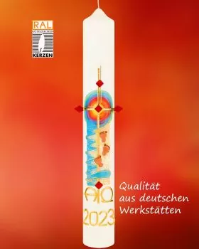 Osterkerze 600 x 80 mm "Spuren im Sand" mit Nägel