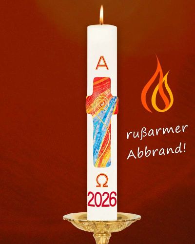 Osterkerze 600 x 80 mm A+O Kreuz "Quell des Lebens"