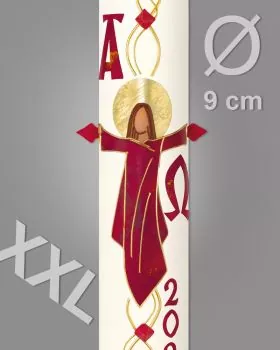 Osterkerze 900 x 90 mm & Nägel A+O mit Auferstehungschristus