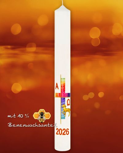 Osterkerze 800 x 80 mm mit Osterlamm und Kreuzdekor