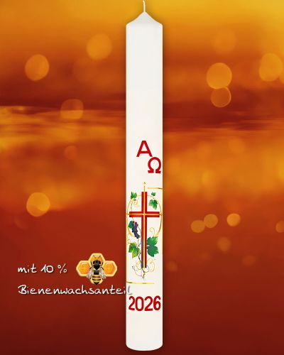 Osterkerze 800 x 80 mm " Kreuz mit Weinrebe "