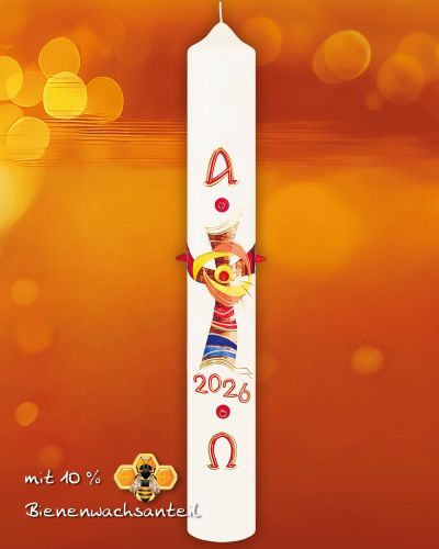Preview: Osterkerze 600 x 80 mm Auferstehungskreuz farbig