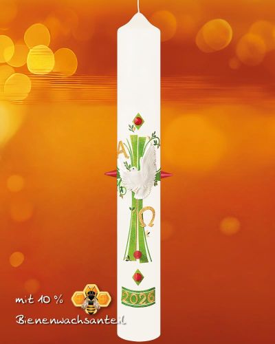 Osterkerze 600 x 80 mm Hoffnung A+O mit Taube