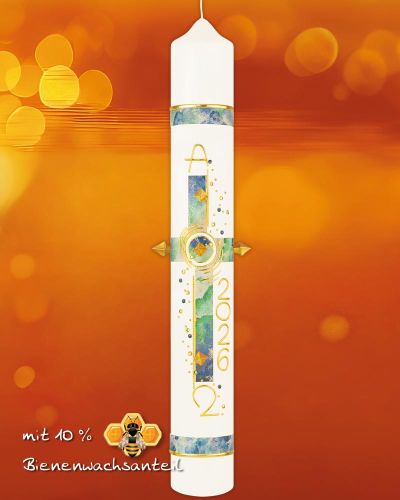 Osterkerze  800 x 80 mm Kreuz blau, grün marmoriert