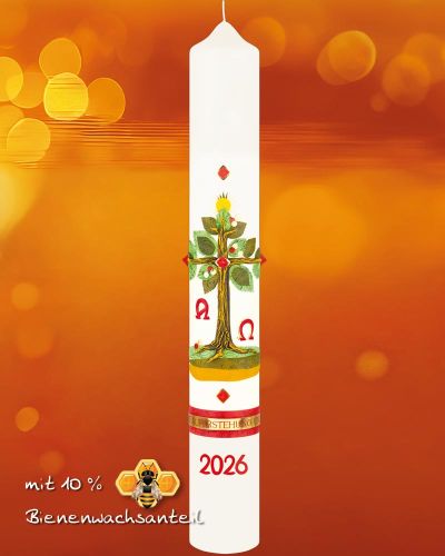 Preview: Osterkerze 600 x 80 mm Lebensbaum mit Sonne