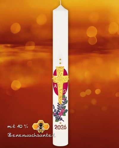 Osterkerze 800 x 80 mm Kreuz & Rosen PREISTIPP!