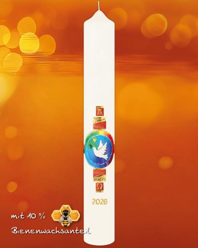 Preview: Osterkerze 600 x 80 mm Weltfrieden mit Taube