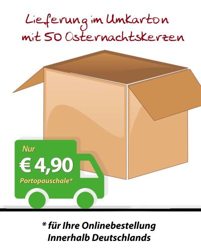 Preview: 50 Osterkerzen 60 x 50 mm RAL mit rotem Aufdruck 2021