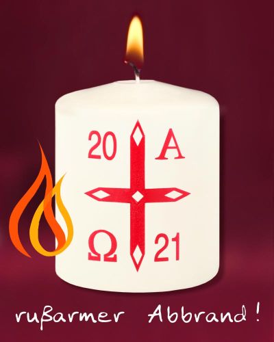 50 Osterkerzen 60 x 50 mm RAL mit rotem Aufdruck 2021