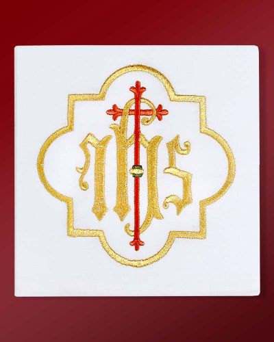 Kelchgarnitur Leinen 4-teilig Leinen weiß Goldstickerei IHS