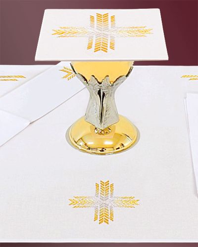 Kelchgarnitur Baumwolle/Leinen 4-Teilig mit Goldstickerei IHS