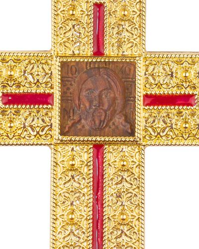 Bischofskreuz 135 x 80 mm vergoldet, mit Kette, im Etui