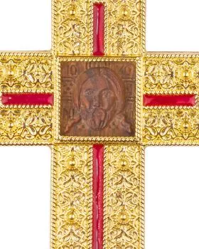 Bischofskreuz 135 x 80 mm vergoldet, mit Kette, im Etui