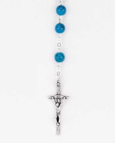 Rosenkranz mit Glasperlen blau 8 mm Ø Antikfassung