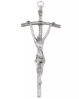 Papstkreuz 29 x 12,5 cm antiksilber Wandkreuz mit Korpus