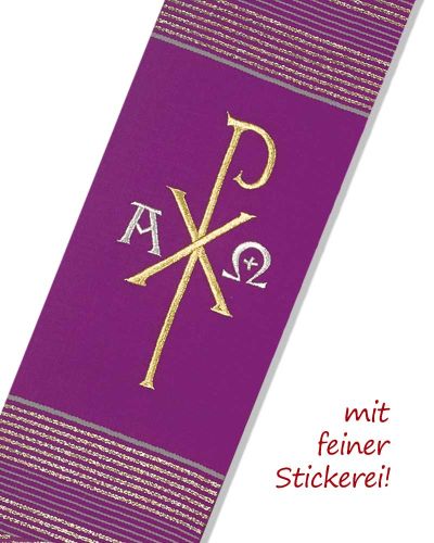 Diakonstola Pax und A + O violett mit Streifeneinwebe