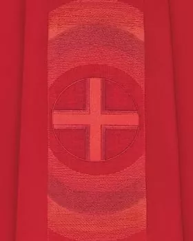 Kasel rot mit Kragen und gesticktem Kreuzsymbol