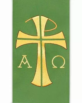 Diakonstola strapazierfähig grün Kreuz, A & O gestickt