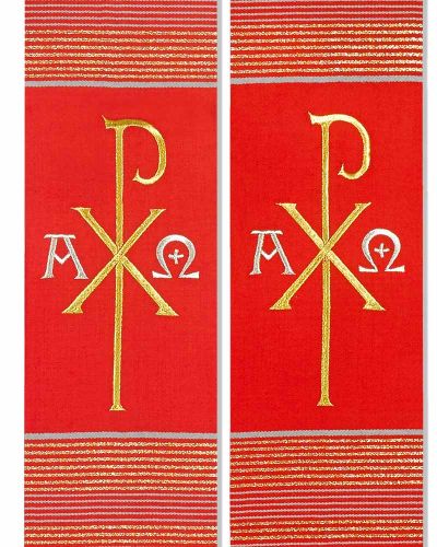 Stola Pax und A+O gestickt rot mit Streifeneinwebe
