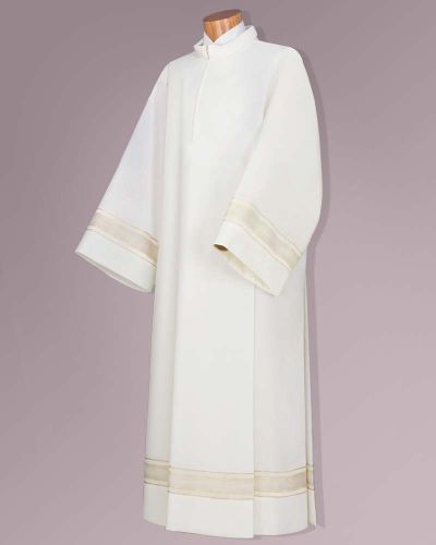Priesteralbe155 cm creme Wollmix Webbordüre gold