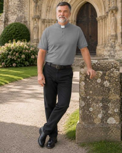 Preview: Priesterpolo 100% Baumwolle hellgrau Halbarm Gr.M-4XL