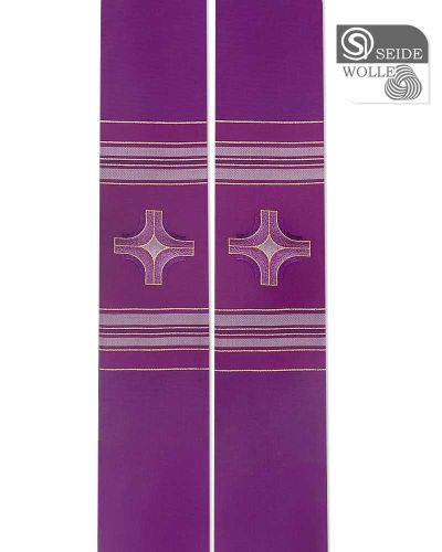 Stola 140 cm Wolle & Seide violett Kreuze gestickt