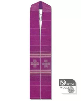 Stola Wolle & Seide 140cm violett Kreuze gestickt