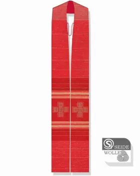 Stola Wolle & Seide, rot 140 cm, Kreuze gestickt