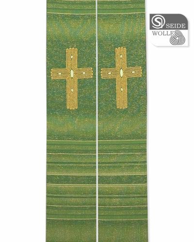 Stola grün Seide & Wolle 140 cm Kreuz goldgestickt
