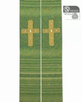 Stola grün Seide & Wolle 140 cm Kreuz goldgestickt