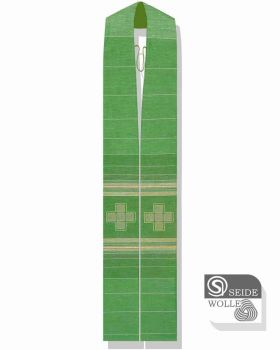 Stola Wolle & Seide 140cm grün, Kreuze gestickt