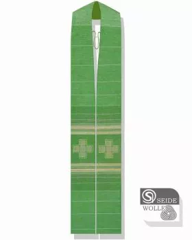 Stola Wolle & Seide 140cm grün, Kreuze gestickt