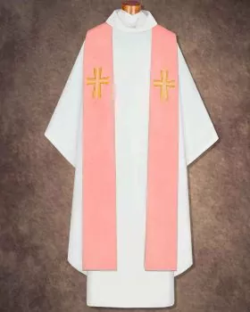 Priesterstola mit gestickter Kreuzsymbolik, rosa