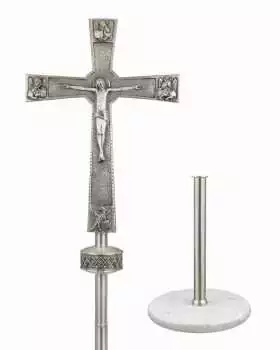 Vortragekreuz versilbert, komplett mit Ständer