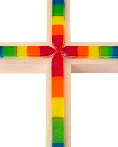 Wandkreuz Ahorn 20x14 cm mit bunter Glas-Auflage