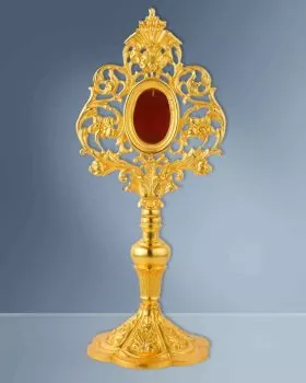 Reliquiar 29 cm hoch, vergoldet mit barocker Ornamentik