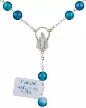 Rosenkranz Achat blau, Sterling Silber, 42 cm lang