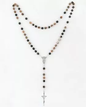 Rosenkranz Achat Perlen 8 mm Ø, versilbert gekettelt